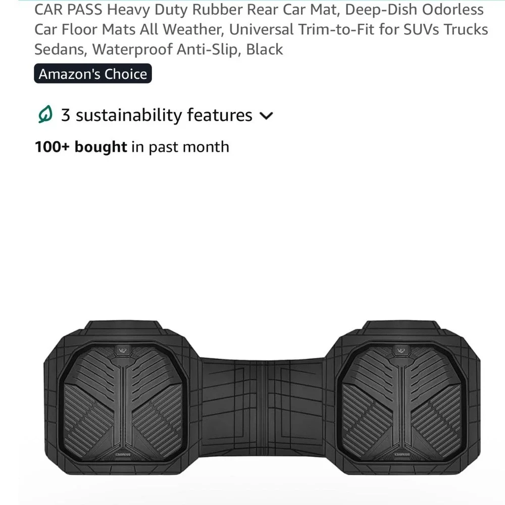 CAR PASS Rear Car Mat Heavy Duty Rubber Waterproof Trim-to-Fit SUV Truck